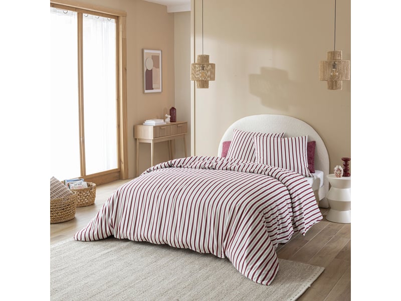  Parure de lit 140x200 flanelle à rayures terre de nuit  - Conforama D