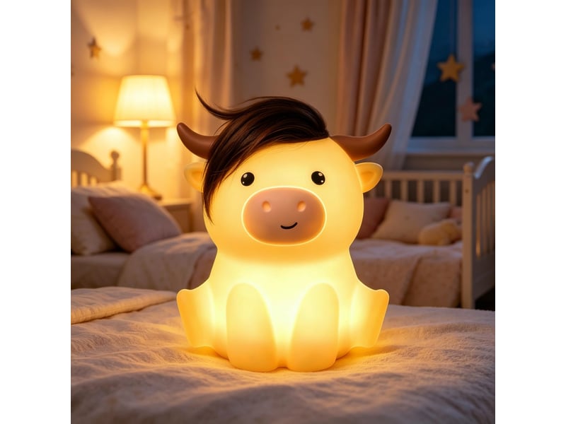  Veilleuse vache highland en silicone, lampe tactile rechargeable, 2 niveaux de lumière chaude, minuterie 20 min  - Conforama A