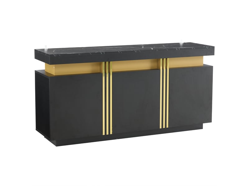  Buffet noir et doré 3 portes, meuble moderne effet marbre avec 6 compartiments réglables, 140 x 38 x 70 cm  - Conforama A