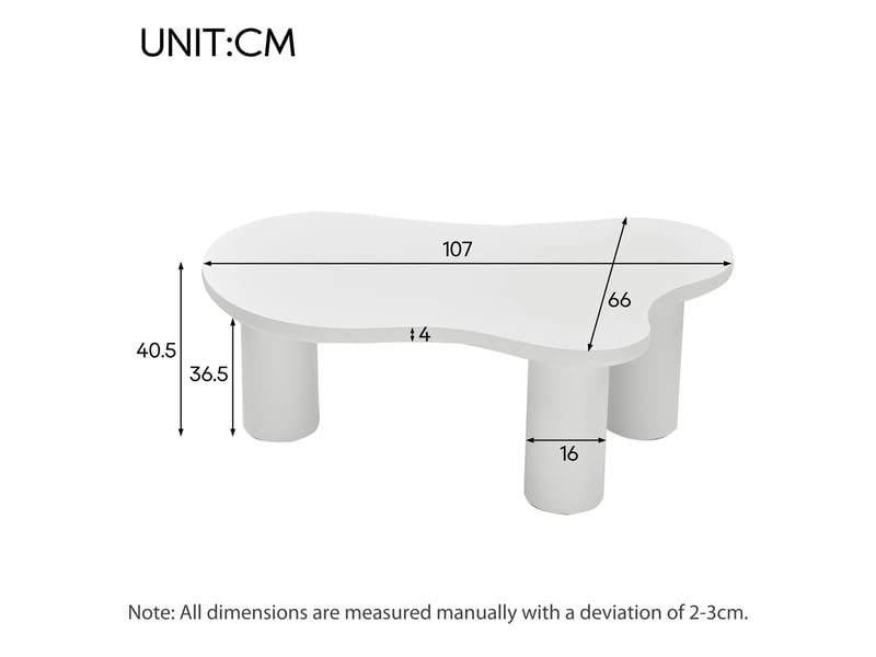 Table basse nuage 107x66x40,5 cm - plateau en mdf, 3 pieds en pvc et patins feutre - blanc CozyNest - Conforama C