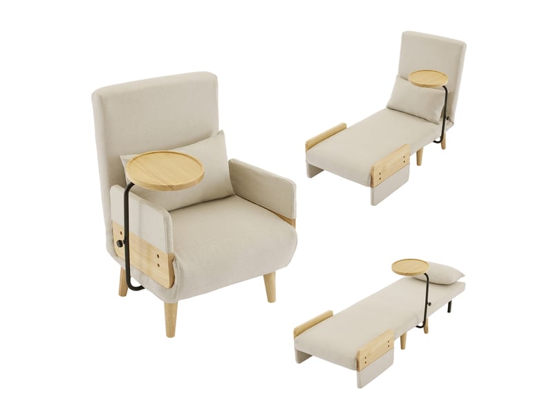 Fauteuil convertible 3 en 1, fauteuil lit 1 place avec tablette, beige - Conforama A