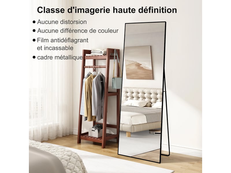  Miroir sur pied 177x77 cm,miroir de sol, grand miroir mural,cadre en aluminium ,verre trempé ,pour salon,chambre,noir  - Conforama R