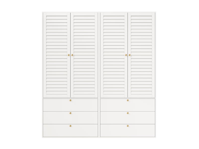 Armoire blanche 4 portes à lamelles 180 x 50 x 200 cm, portes battantes avec 2 tringles et 6 tiroirs, pour chambre et chambre d’enfant - Conforama A