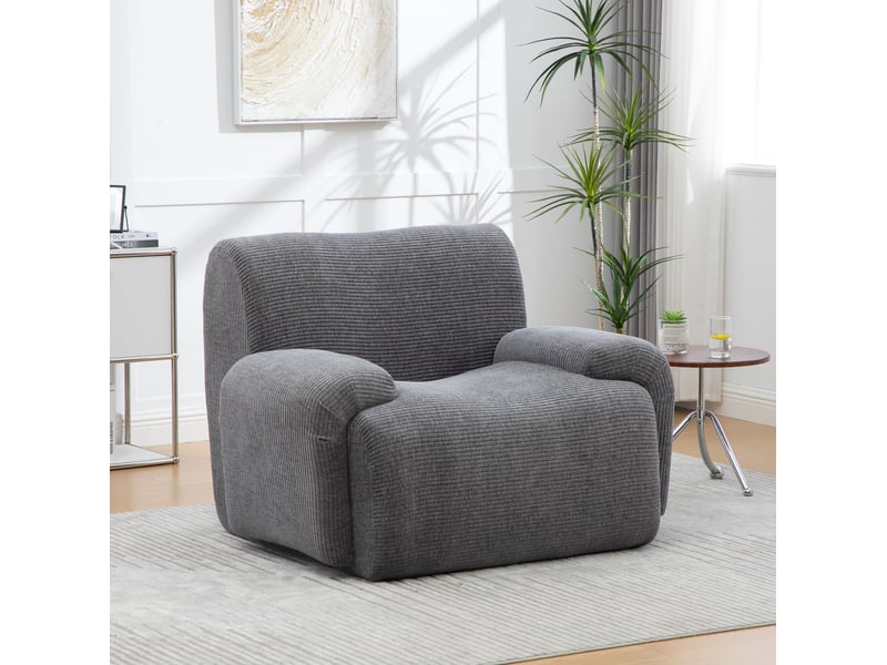  Fauteuil avec pouf en chenille gris, mousse haute élasticité 30d, emballage sous vide, sans montage  - Conforama D