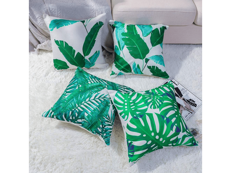  Housse de coussin géométrie plante tropicale taie d'oreiller pour canapé maison salon chambre décoration d'intérieur, 45 x 45 cm, 4 pièces, vert Household Pillow Cover - Conforama E