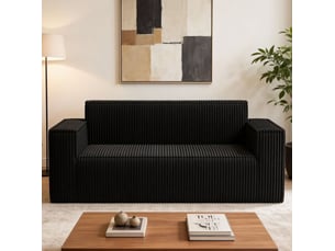 Canapé 2 places 178x86x70 cm en velours côtelé noir chicfurn