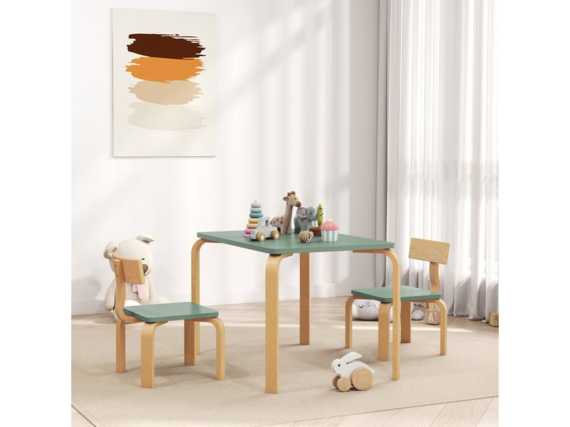  Table enfant avec chaises, lot table et 2 chaises enfant en bois pour dessiner, jouer, étudier, 78x53x53cm, vert  - Conforama C