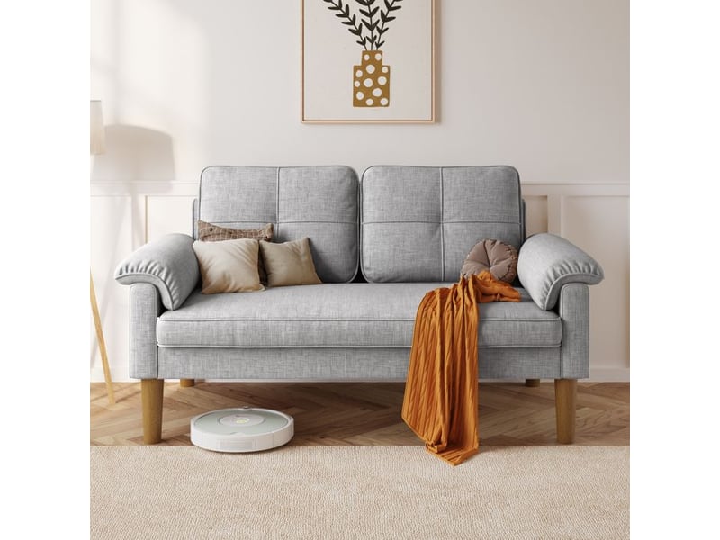  Canapé 2 places - bealife canapé scandinave - 2 coussins - 2 accoudoirs - tissu - bois - salon - chambre - 144 x 77 x 77 cm - gris  - Conforama C