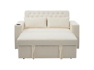 Canapé droit convertible PANGIVO N653P9830A 2 places Tissu beige avec coffre de rangement