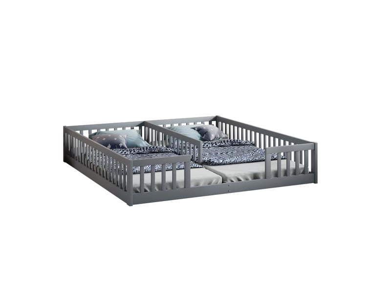  Modenvie lit enfant au sol 90x200 cm - avec barrières de sécurité, sans sommier ni matelas - gris  - Conforama A
