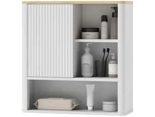 Armoire murale de salle de bain blanche, porte coulissante, 5 compartiments, 60 x 20 x 62 cm