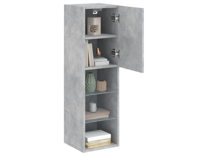 Lot de 2 meuble tv avec lumières led gris béton 30,5x30x102 cm - Conforama E