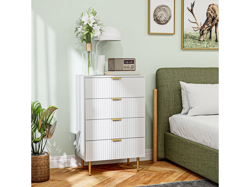  Commode moderne à 4 tiroirs avec poignées dorées, 60 x 40 x 96 cm, blanche  - Conforama C