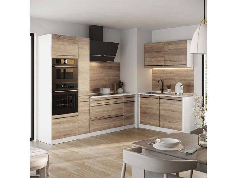  Vicco cuisine en angle, sonomablanc, 230 x 120 cm plan de travail chêne doré  - Conforama C