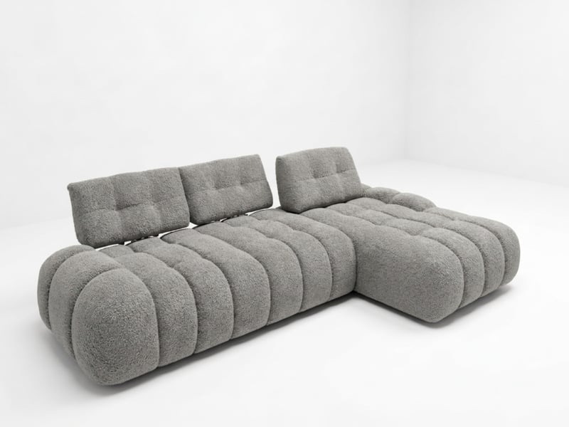 Bobochic canapé d'angle avec dossier avance recule apollon en tissu bouclette gris clair angle droit APOLLON - Conforama A