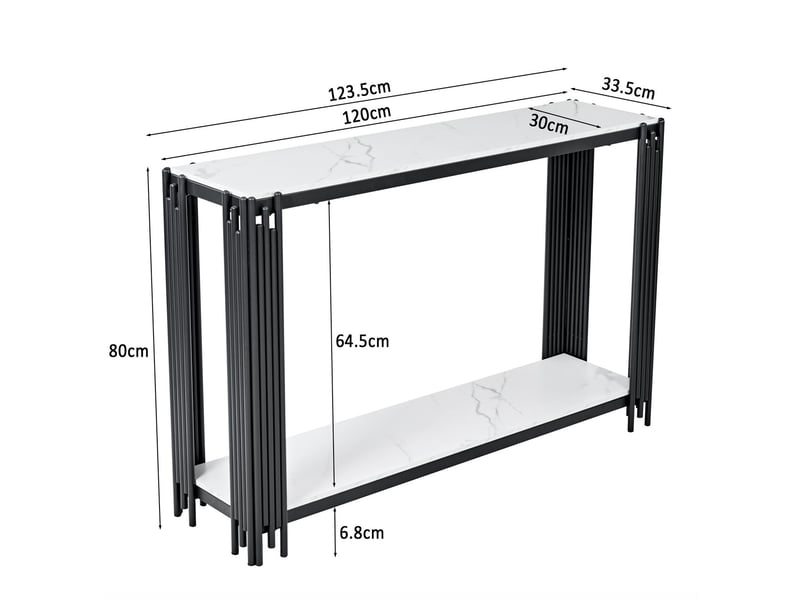  Table basse 2 niveaux de rangement effet marbre blanc cadre métal noir format étroit design moderne table décorative  - Conforama C