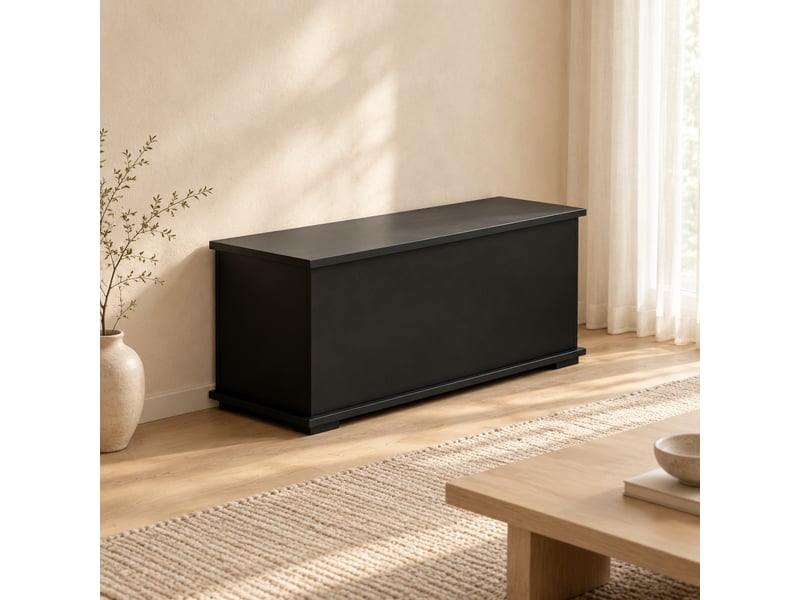  Banquette de rangement 100 x 40 x 40 cm noire en panneau de particules, coffre à couvercle rabattable  - Conforama B