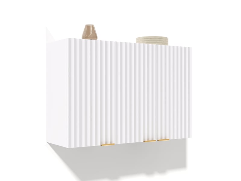  Armoire murale 3 portes, rangement fermé, poignées dorées, pour cuisine et salle de bain, mdf blanc, 90 × 29 × 60 cm  - Conforama A