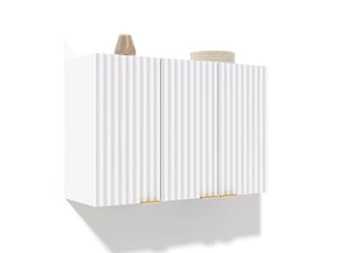 Armoire murale 3 portes, rangement fermé, poignées dorées, pour cuisine et salle de bain, mdf blanc, 90 × 29 × 60 cm