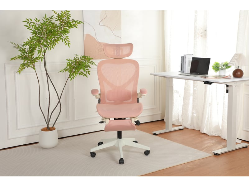  Chaise de bureau ergonomique pliante en maille respirante, compacte pour petit bureau, rose  - Conforama A