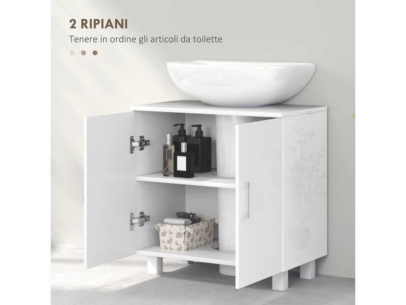  Meuble sous lavabo 2 portes en mdf blanc brillant, découpe en u, 60 x 35 x 60 cm  - Conforama W