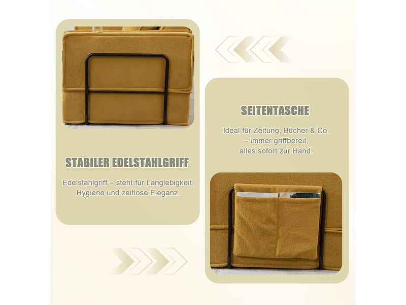  Canapé convertible, canapé-lit – en tissu, porte-gobelets, avec rangement, 2 places, avec pouf  - Conforama E