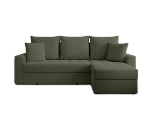 Canapé d'angle réversible convertible <strong>AX LIVING </strong> <strong>Karaman</strong> 4 places Velours vert avec coffre de rangement