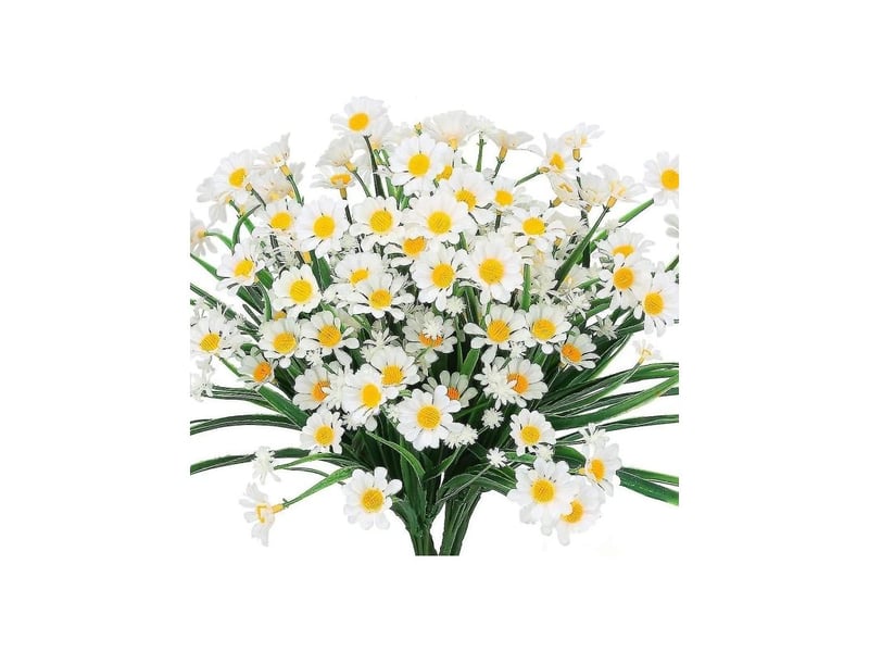  Pièces marguerites artificielles, fleurs en plastique vert buisson, fausses plantes pour intérieur et extérieur (blanc)  - Conforama A