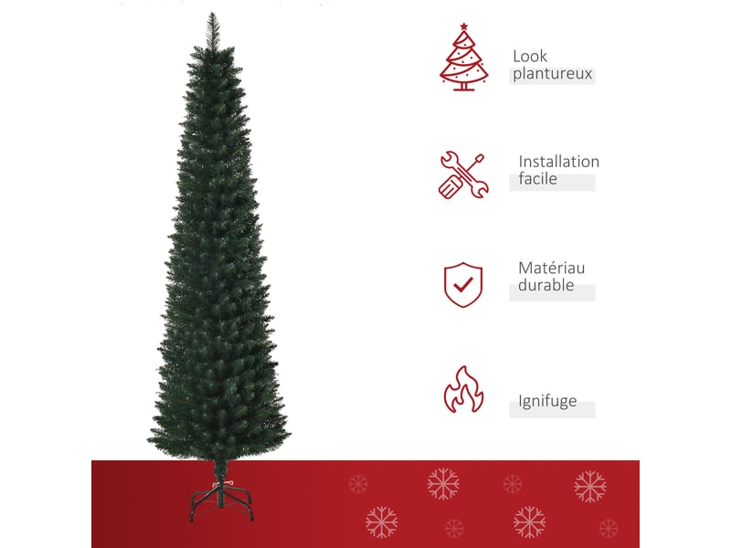  Sapin de noël artificiel 180 cm, support en métal pliable, arbre de noël slim avec 380 pointes de branche, vert  - Conforama A