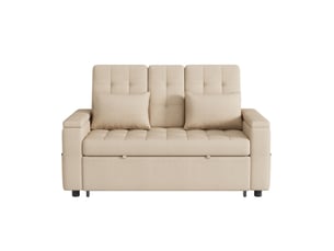 Canapé droit convertible EVRYAE   2 places Polyester beige avec coffre de rangement