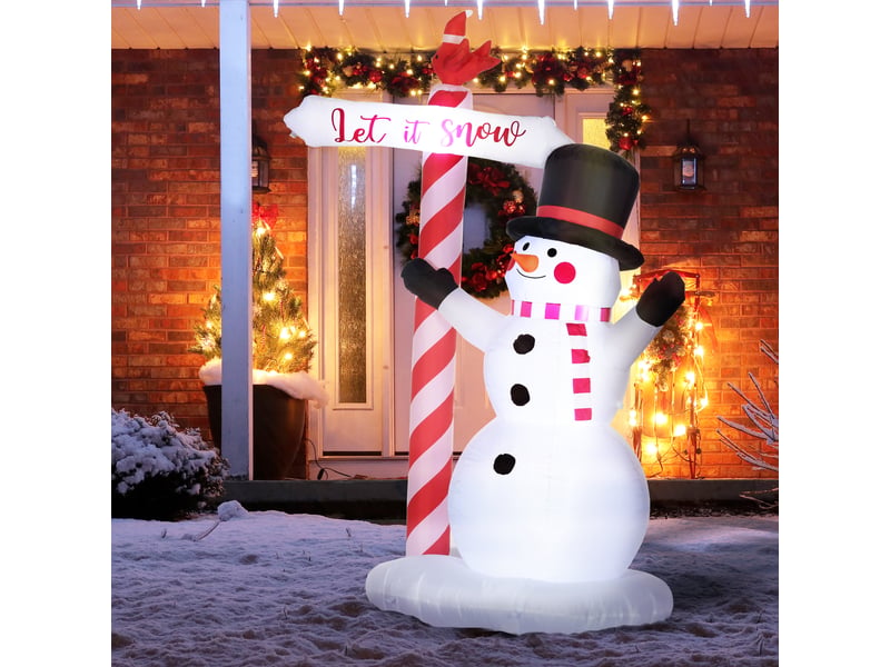  Bonhomme de neige gonflable avec pancarte 3 led polyester imperméable hauteur 213 cm blanc  - Conforama D