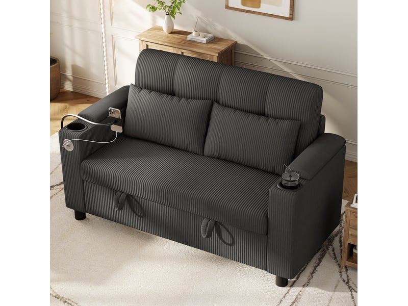  Canapé 2 places 136,5x79,5x83,6 cm rangement intégré bois gris  - Conforama C