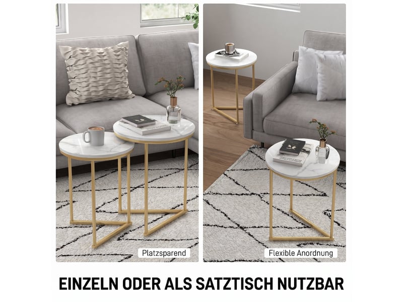  Lot de 2 tables d'appoint gigognes effet marbre et acier doré  - Conforama D