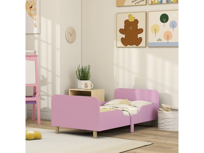  Cadre de lit enfant rose avec barrière de sécurité mdf et pin 140x70 cm  - Conforama R