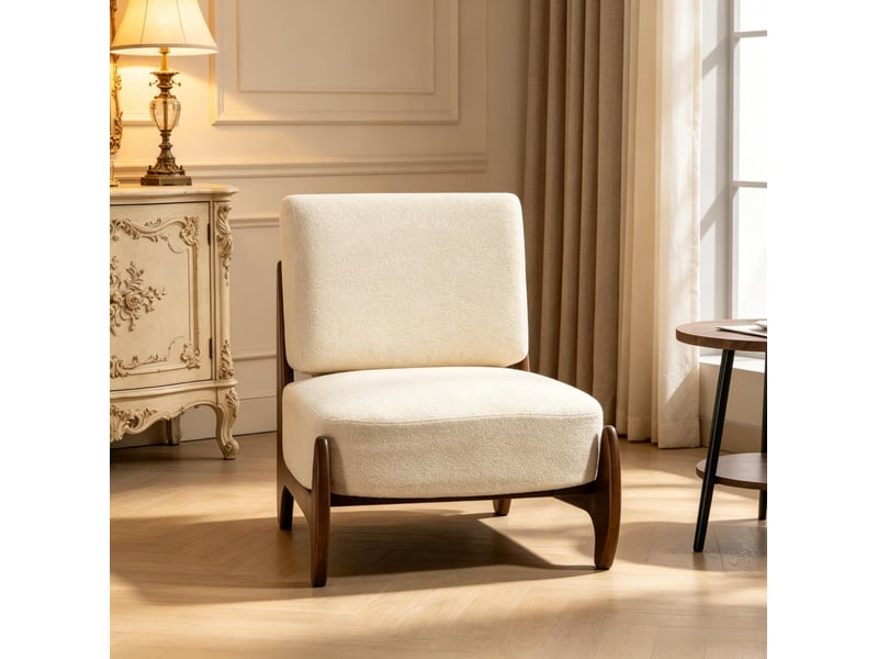  Fauteuil de salon beige en tissu, assise rembourrée 18 cm et structure en bois pour vos moments de détente  - Conforama E