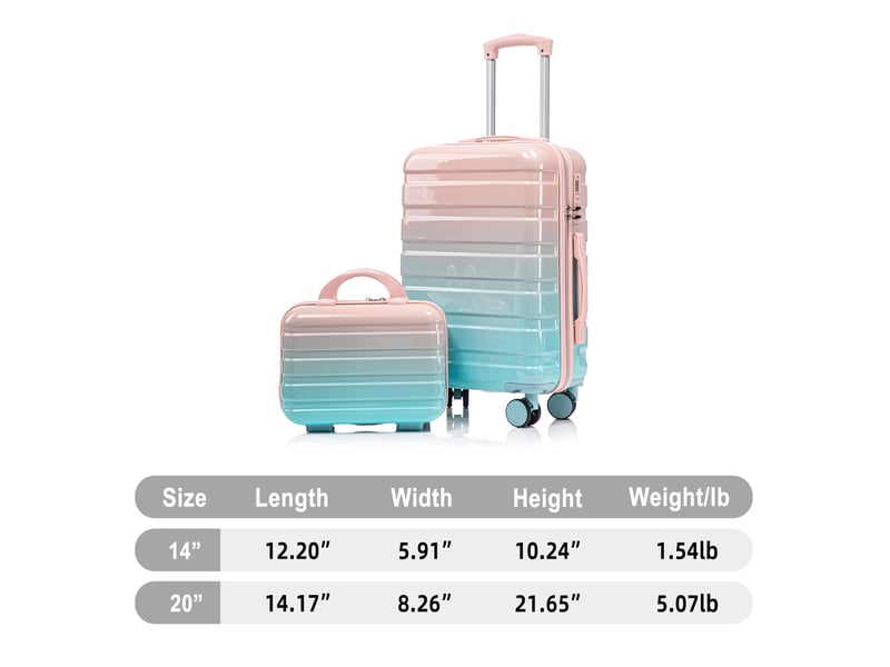  Set de valises rigides,20 pouces avec trousse 14 pouces,avec serrure à code,pc,rose  - Conforama C