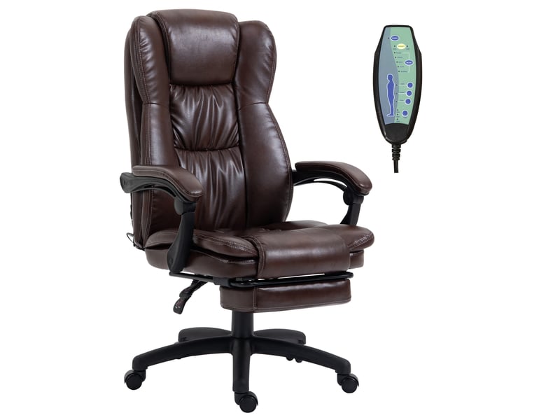  Fauteuil pivotant réglable avec repose-pieds, appui-tête et fonction massage, revêtement en similicuir, 68,5 x 68,5 x 113-121 cm, marron  - Conforama B