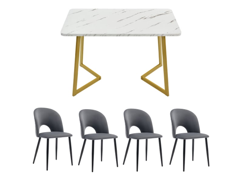 Chaise salle a manger, ensemble repas table rectangulaire moderne 117 x 68 cm avec 4 chaises, chaise de salle à manger - Conforama E