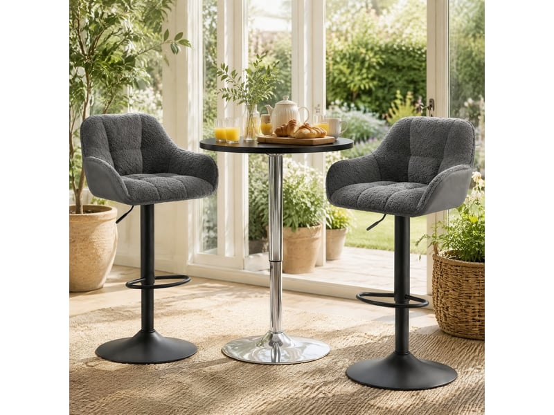  Lot de 2 tabourets de bar réglables et pivotants en chenille et velours côtelé gris foncé  - Conforama D