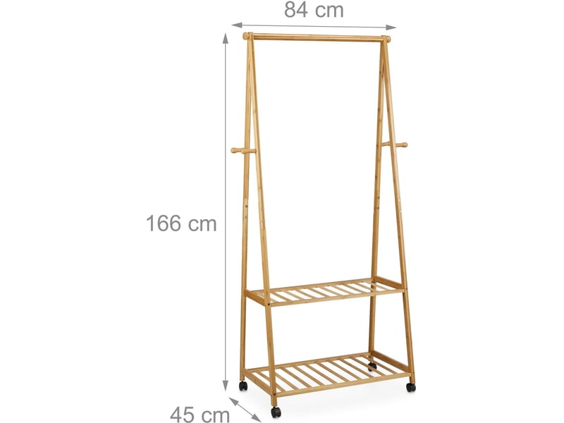  Portant à vêtements sur roulettes 166 x 84 x 45 cm rangement pratique design moderne en bambou brun 13_0018031  - Conforama B