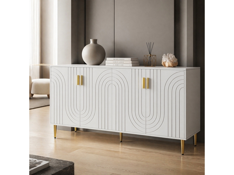 Buffet 2 portes avec 4 compartiments de rangement pour salle à manger en mdf 152×40×75 cm blanc  - Conforama B