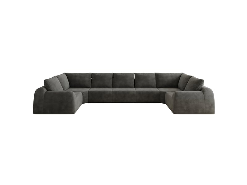  Canapé panoramique modenvie en u 7 places 411 x 200 x 85 cm, mousse haute élasticité, tissu chenille gris foncé  - Conforama A