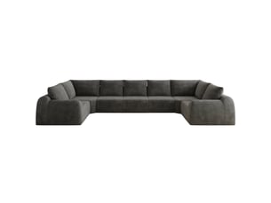 Canapé d'angle compressé panoramique fixe <strong>MODENVIE</strong> <strong></strong> 7 places Tissu gris foncé