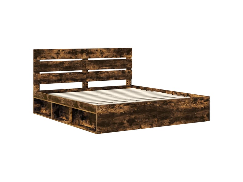 Lit double- lit adulte - cadre de lit chêne fumé 200 x 200 cm bois de pin massif - Conforama C