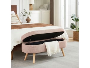 Banc coffre de rangement 110 cm en tissu chenille, forme ovale, pour chambre et entrée