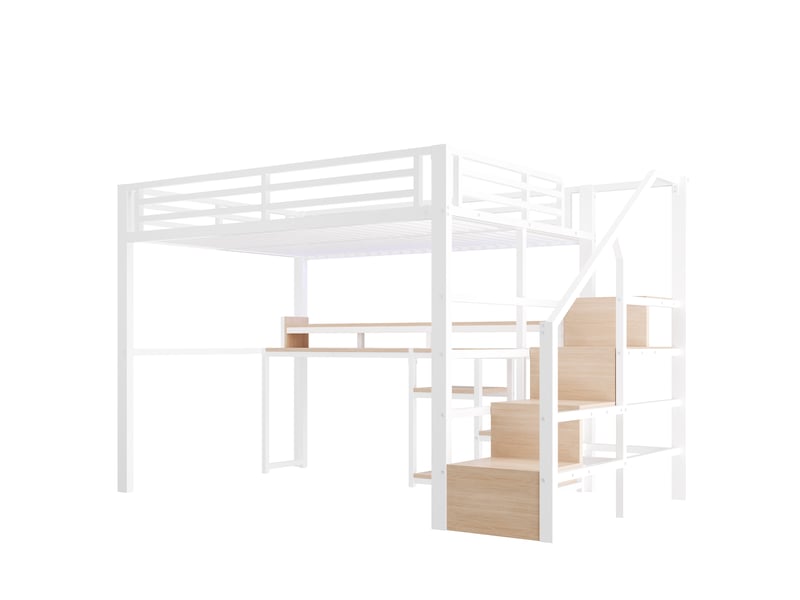  Lit mezzanine double 140×200 cm avec étagères, usb, type-c et led - okmyhome- blanc, sans matelas  - Conforama A