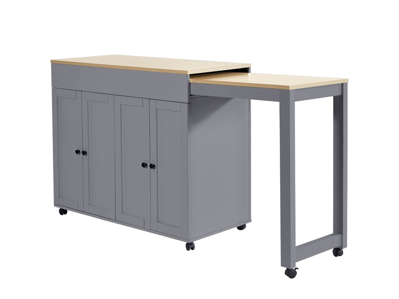  Table de bar extensible avec espace de rangement, îlot central de cuisine pour 4 à 6 personnes, 118-180x50x94cm, couleur grise  - Conforama R