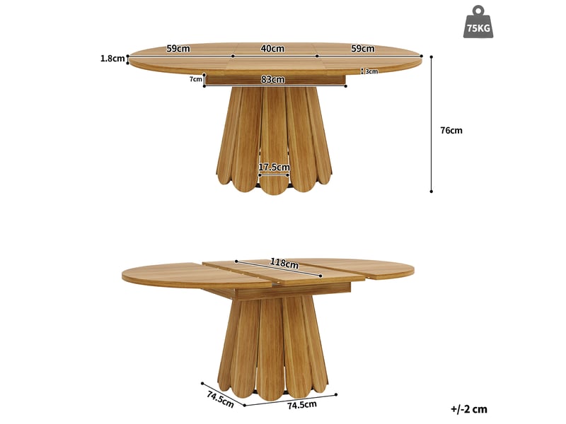 Table à manger extensible 118(158)x118x76.8 cm en mdf et métal marron - Conforama E
