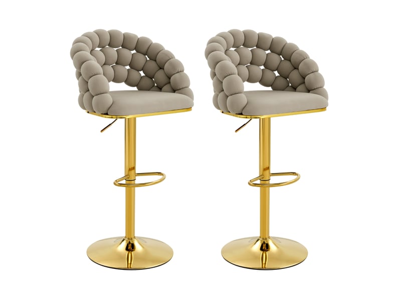  Tabouret de bar 2 pièces avec hauteur réglable, dossier à chaînes sphériques et structure métallique, en velours gris  - Conforama A