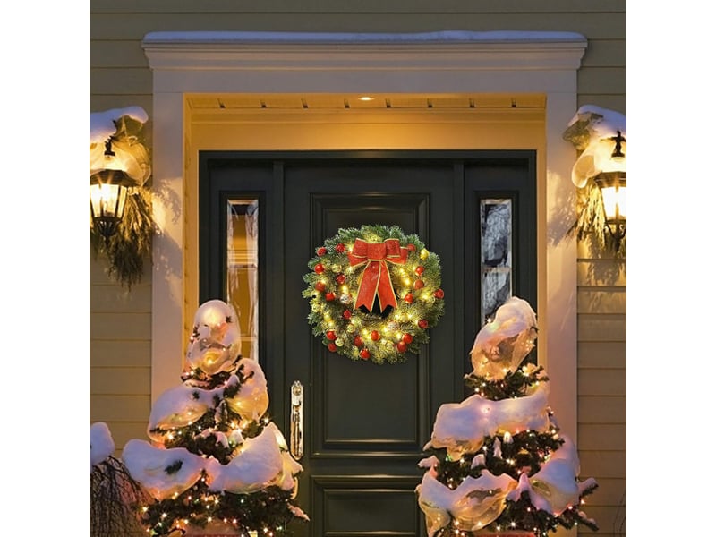 Couronne de noël lumineuse 50 cm, guirlande pré-éclairée à led avec boules de noël, décoration de porte - Conforama D